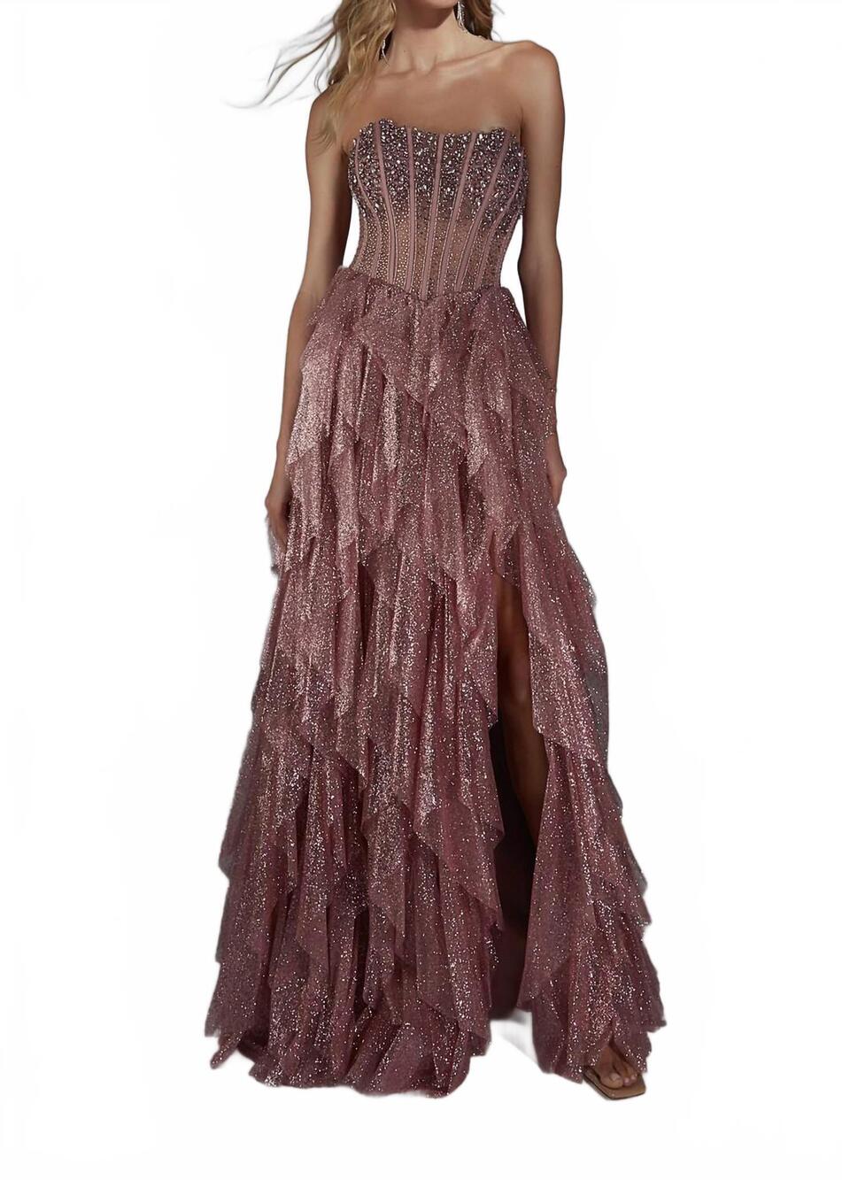 NEW ALYCE PARIS strapless glitter tulle a-line prom gown in rosewood